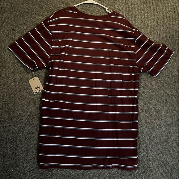 NWT Vans Off the Wall Men's XXL Burgundy with BlueWhite Stripes Skater Shirt - Picture 2 of 4